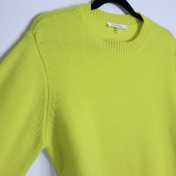 FRAME Clean Crewneck Cashmere Sweater Fresh Lime Boxy Fit Long Sleeve Women's M - Picture 5 of 10